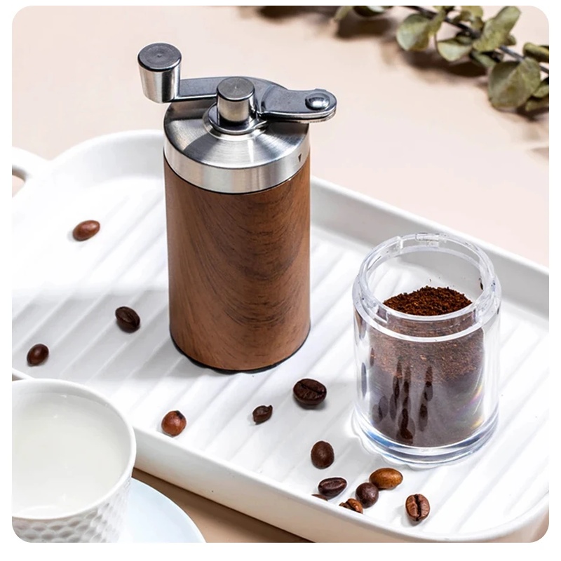 Burr Hand Grinder - مطحنة قهوة يدوية محمولة بتصميم خشبي،