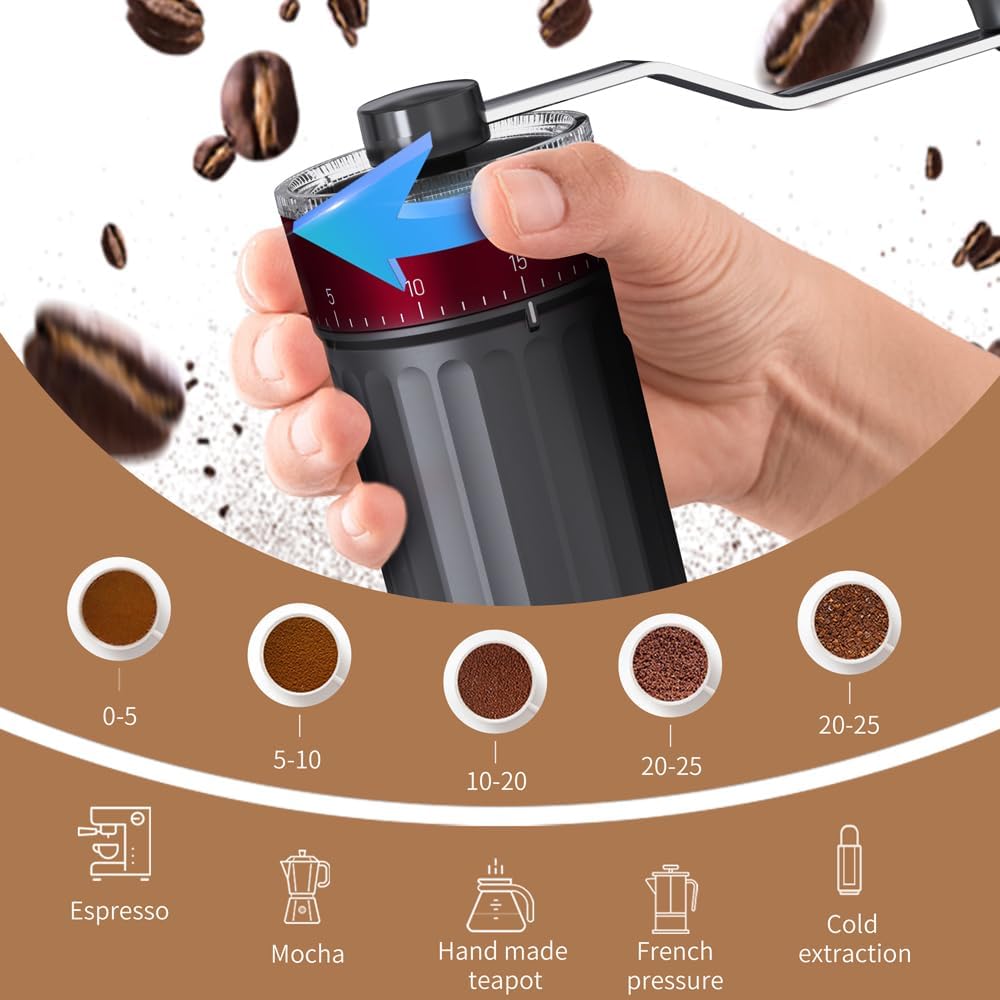 مطحنة قهوة يدوية مع 40 تعديلًا - مراجعة Burr Hand Grinder وسعره